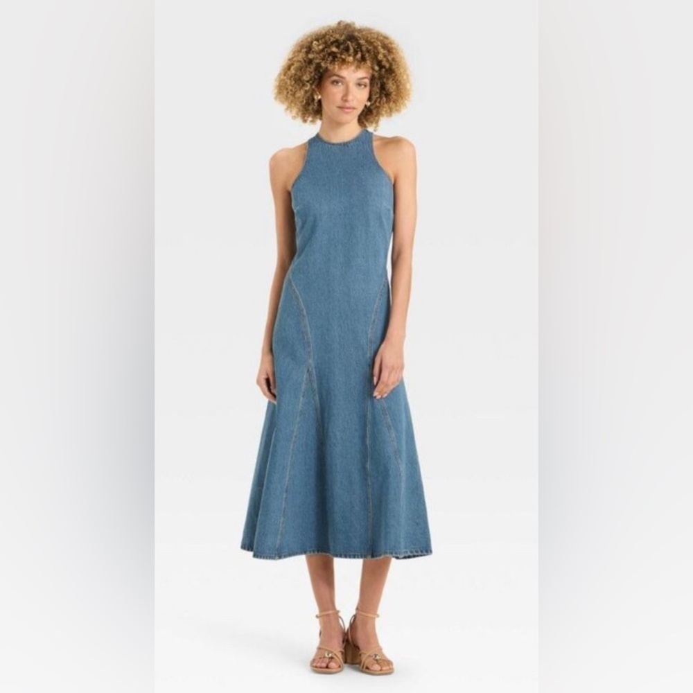 Future Collective Denim Halter Midi Dress